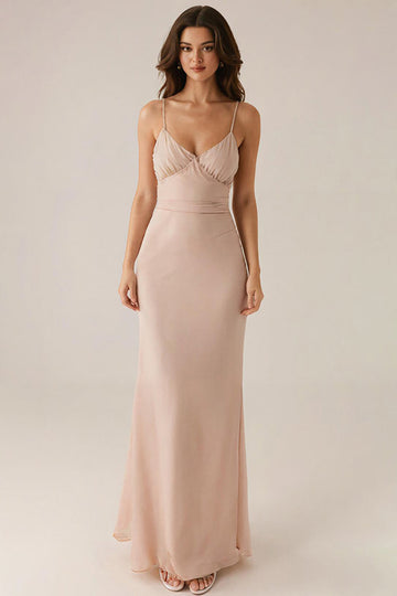 Apricot Spaghetti Straps Sheath Long Evening Dress